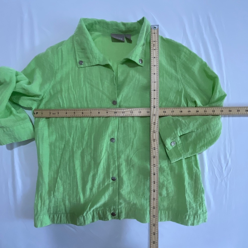 Chico's Women's Green Button Front 3/4 Sleeve Textured Linen Top Sz 2 Large 12 - Picture 7 of 7